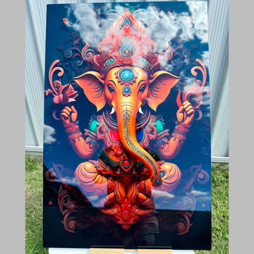 Vibrant Lord Ganesh HD Metal Print – Premium Wall Art for Serenity and Style