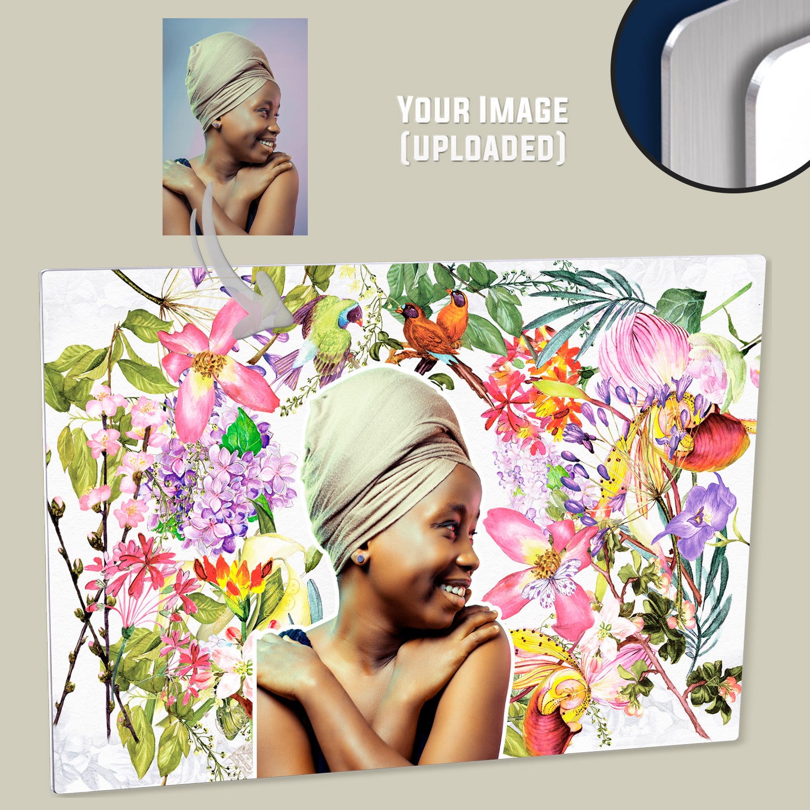 "Bouquet Lady" Custom Digital Photo Art Printed on High-Quality Metal Panel