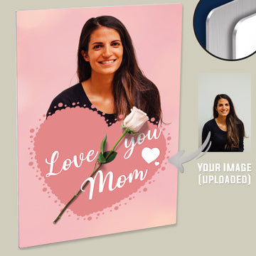 Personalized 'I Love You Mom' Pink Heart Poster - Featuring Your Uploaded Image, Printed on High-Quality HD Metal Panel