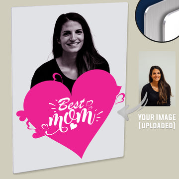 Personalized 'Best Mom' Pink Heart Poster - Featuring Your Uploaded Image, Printed on High-Quality HD Metal Panel