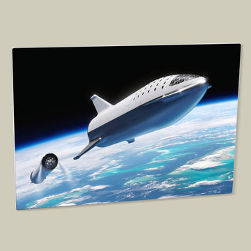 Experience the Future of Space Travel with SpaceX's BFR at Stage Separation Image on HD Metal Panel