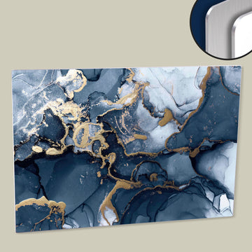 Blue and Gold Fluid Art Printed on HD Metal Panel