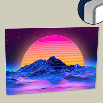 Neon Colorful Digital Sunrise Retro Art Printed on HD Metal Panel