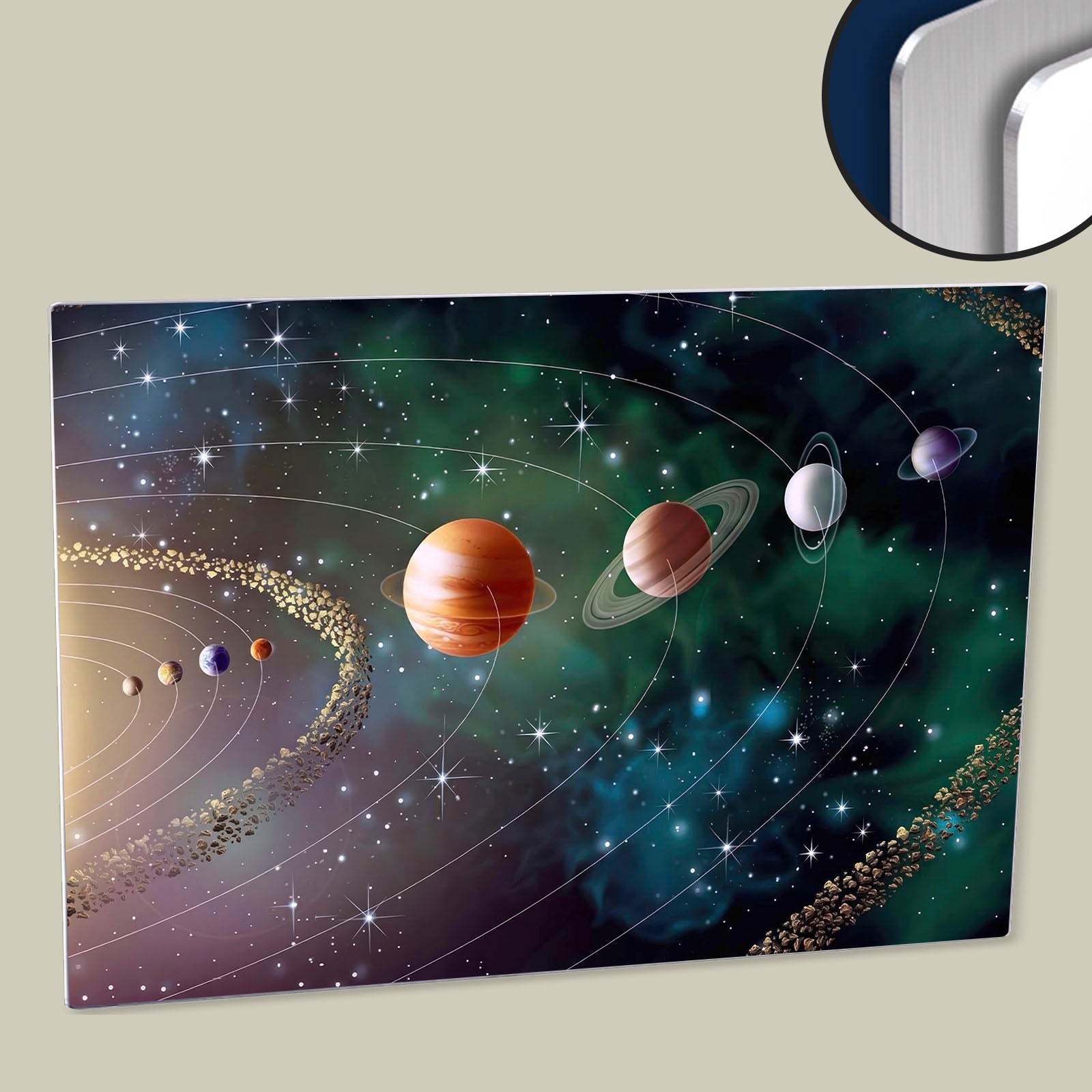 Solar System Illustration Including the Asteroid Belt Printed on HD Metal Panel