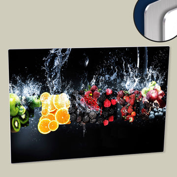 Fresh Fruits Splash Panorama Digitally Enhanced Photograph Printed on HD Metal Panel