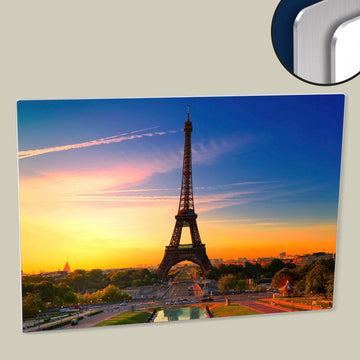 Bask in the Romance of Paris with a Sunset Eiffel Tower HD Metal Print