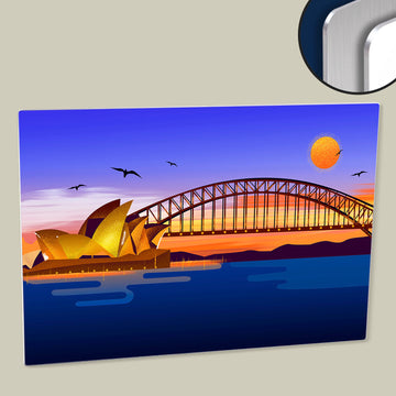 Sydney Opera House and Harbor Bridge Illustration Digital Art Printed on HD Metal Panel