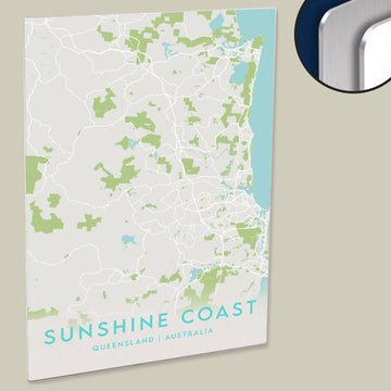 Clean Minimal Style Map Print of Sunshine Coast, Queensland on HD Metal Panel