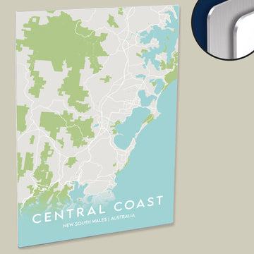 Clean Minimal Style Map Print of Central Coast, New South Wales on HD Metal Panel