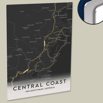 Clean Minimal Style Map Print of Central Coast, New South Wales on HD Metal Panel