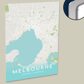 Clean Minimal Style Map Print of Melbourne, Victoria on HD Metal Panel