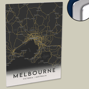 Clean Minimal Style Map Print of Melbourne, Victoria on HD Metal Panel