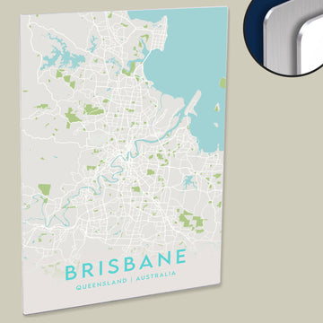 Title: Clean Minimal Style Map Print of Brisbane, Queensland on HD Metal Panel