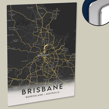 Title: Clean Minimal Style Map Print of Brisbane, Queensland on HD Metal Panel