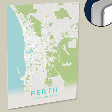 Clean Minimal Style Map Print of Perth, Western Australia on HD Metal Panel