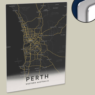 Clean Minimal Style Map Print of Perth, Western Australia on HD Metal Panel