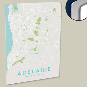 Clean Minimal Style Map Print of Adelaide, South Australia on HD Metal Panel