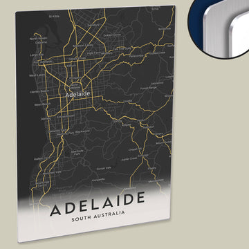 Clean Minimal Style Map Print of Adelaide, South Australia on HD Metal Panel