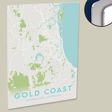 Clean Minimal Style Map Print of Gold Coast, Queensland on HD Metal Panel