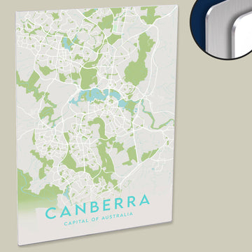 Clean Minimal Style Map Print of Canberra, Capital of Australia on HD Metal Panel