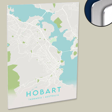 Clean Minimal Style Map Print of Hobart, Tasmania on HD Metal Panel