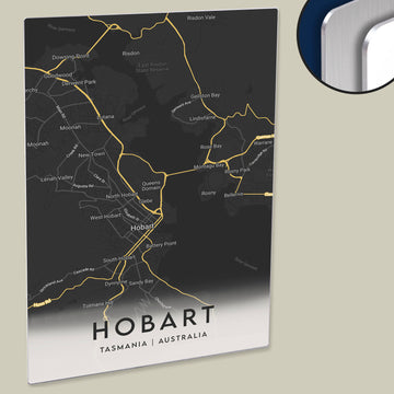 Clean Minimal Style Map Print of Hobart, Tasmania on HD Metal Panel