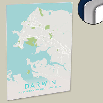 Clean Minimal Style Map Print of Darwin, Northern Territory on HD Metal Panel