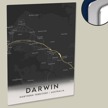 Clean Minimal Style Map Print of Darwin, Northern Territory on HD Metal Panel