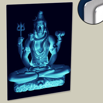 Glowing Lord Mahadev Scupture Poster Art Printed on Durable HD Metal Panel