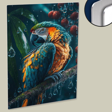 Colorful Parrot in the Rain HD Metal Print