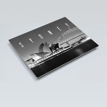 Sydney Opera House and Harbor Bridge Night Poster, Black and White, Printed on HD Metal Panel