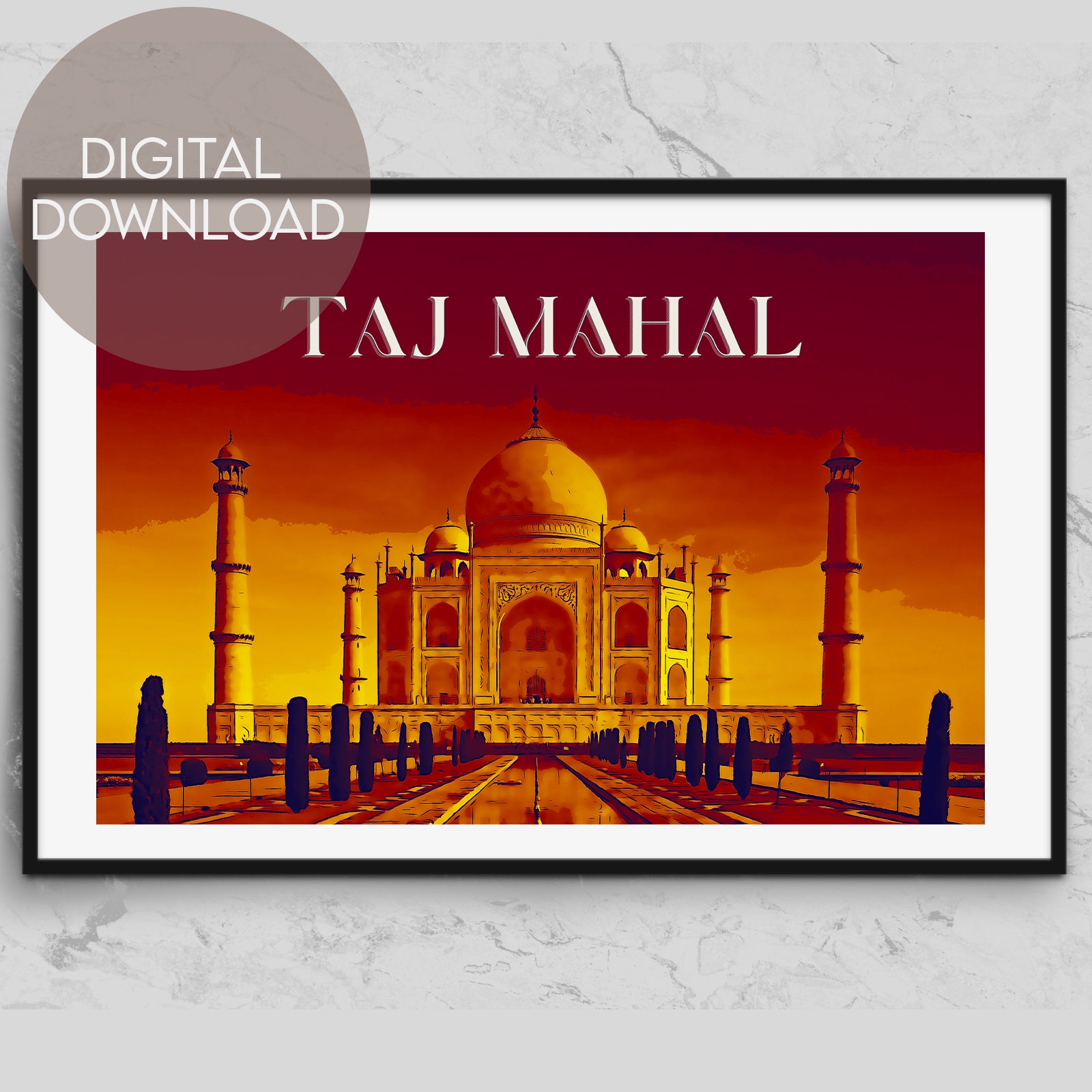 Taj Mahal Vector Paint Digital Art Poster - High-Resolution Digital Download