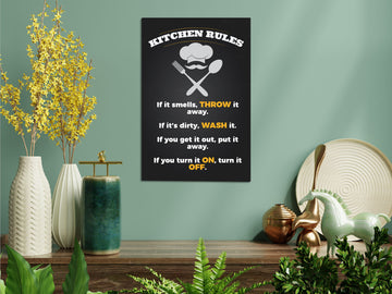 'Kitchen Rules' Poster - A Funny / Sarcastic Twist on Traditional Kitchen Decor Printed On HD Metal Panel