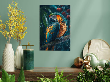 Colorful Parrot in the Rain HD Metal Print