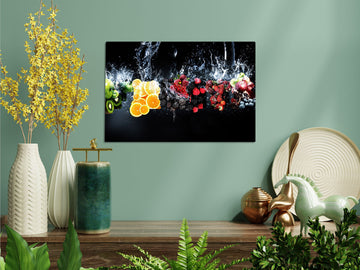 Fresh Fruits Splash Panorama Digitally Enhanced Photograph Printed on HD Metal Panel