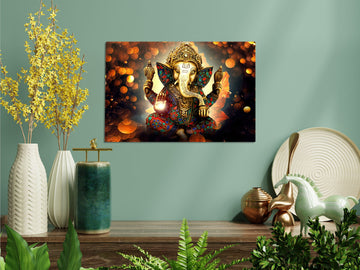 Lord Ganesh Poster, Colourful and Divine, Printed on HD Metal Panel