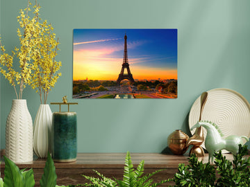 Bask in the Romance of Paris with a Sunset Eiffel Tower HD Metal Print