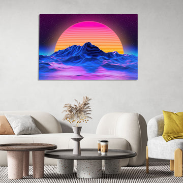 Neon Colorful Digital Sunrise Retro Art Printed on HD Metal Panel