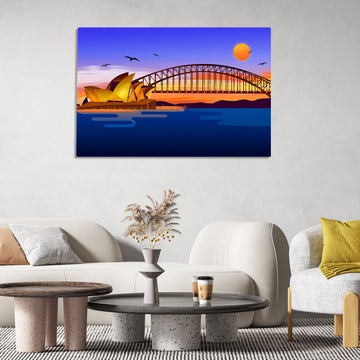 Sydney Opera House and Harbor Bridge Illustration Digital Art Printed on HD Metal Panel